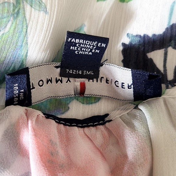 Tommy Hilfiger Blouse Size M Botanical Tie Smocking Long Sleeve Lined Multicolor - Picture 10 of 13